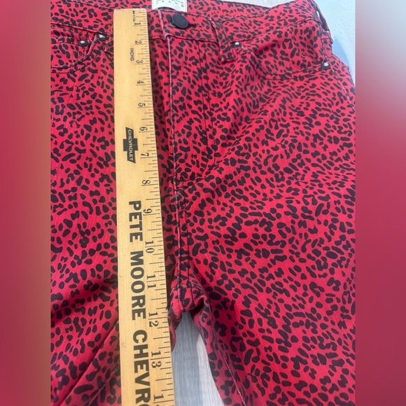 Alice + Olivia Good High Rise Ankle Skinny Jeans Red Leopard Funky Rock Size 28 - Picture 5 of 11